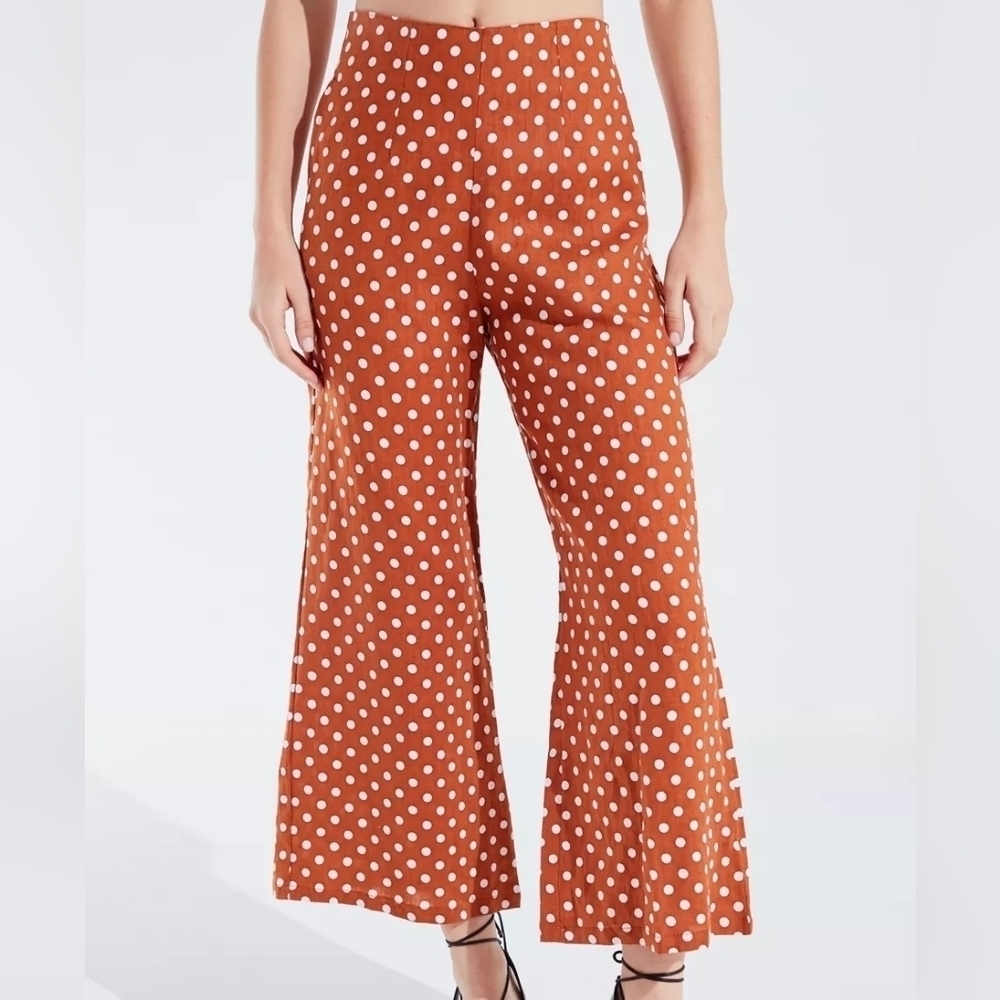 Faithfull The Brand Polka Dot Tomas Wide Leg Linen Pant Size 2